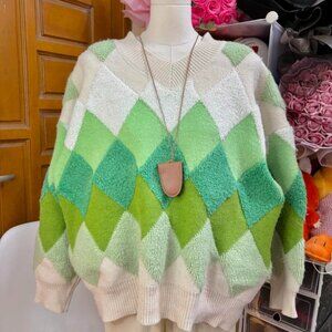 Green Ombre Argyle Diamond Knit Sweater
